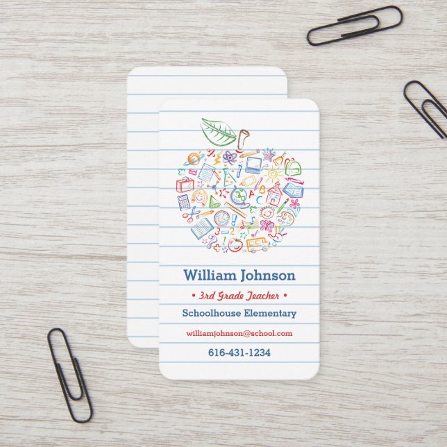 Colorful Teachers Apple Business Card (Front/Back In Situ)