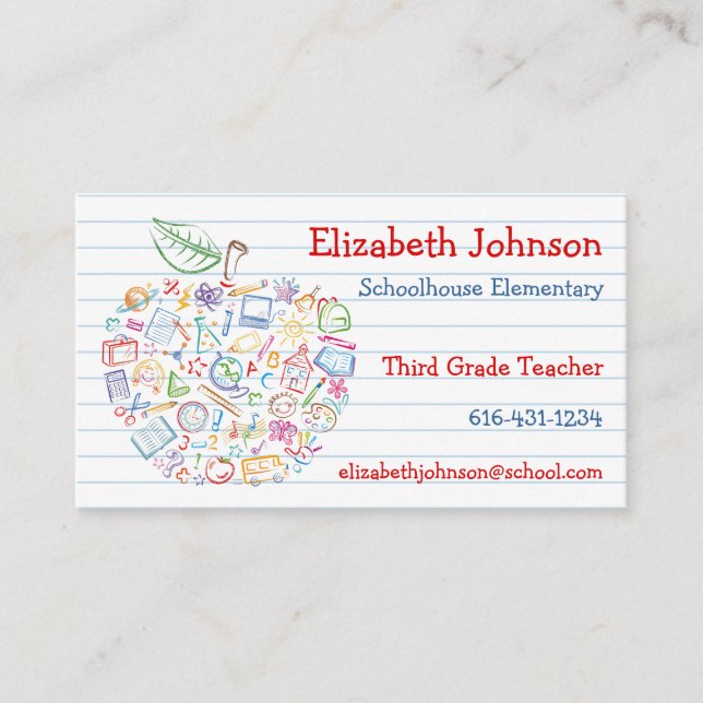 Colorful Teachers Apple Business Card (Front)