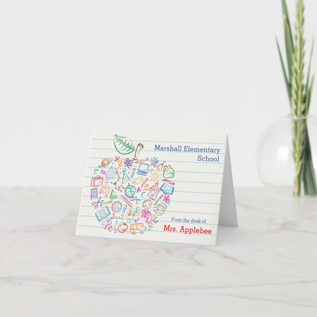 Colorful Teachers Apple Note Card (Front)