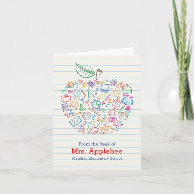 Colorful Teachers Apple Note Card Vertical (Front)