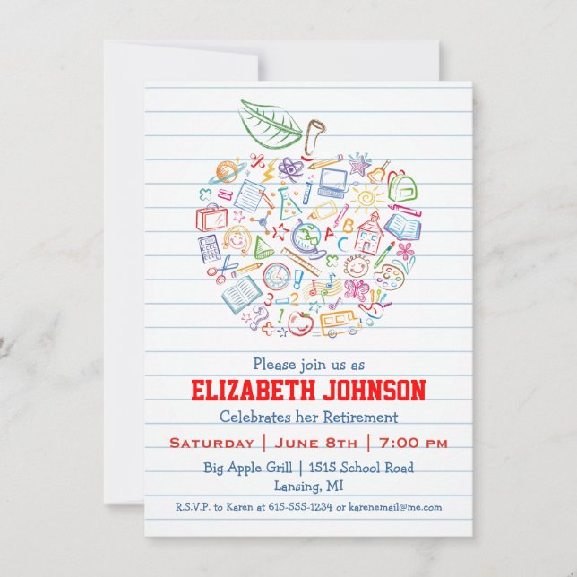 Colorful Teachers Apple Retirement Party Invite (Front)
