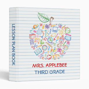 Colorful Teachers Apple School Doodles Binder