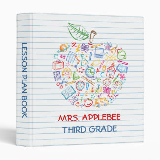 Colorful Teachers Apple School Doodles Binder