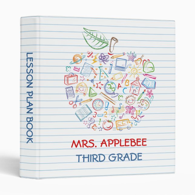 Colorful Teachers Apple School Doodles Binder (Front/Spine)