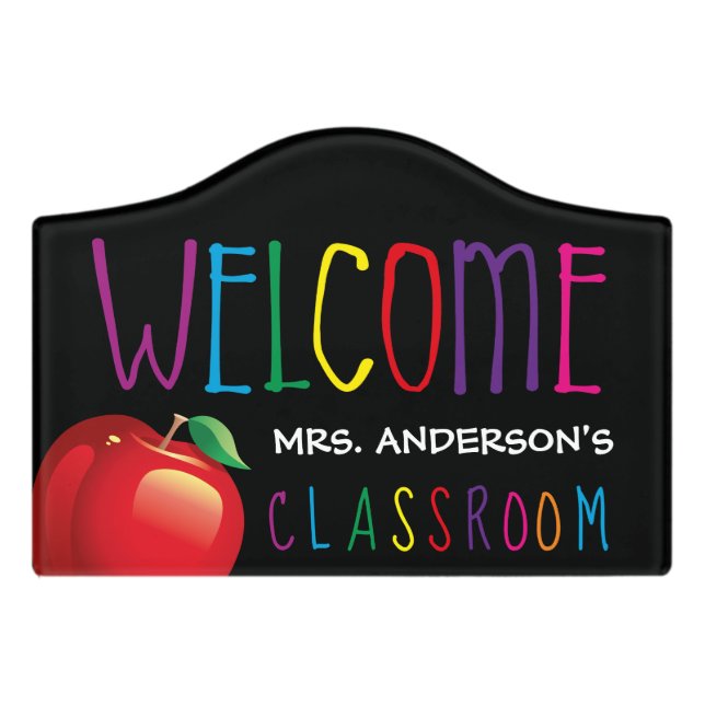 Colorful Teachers Classroom Welcome Door Sign (Small Crest Front)