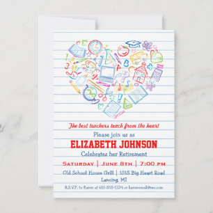 Colorful Teachers Heart Retirement Party Invite