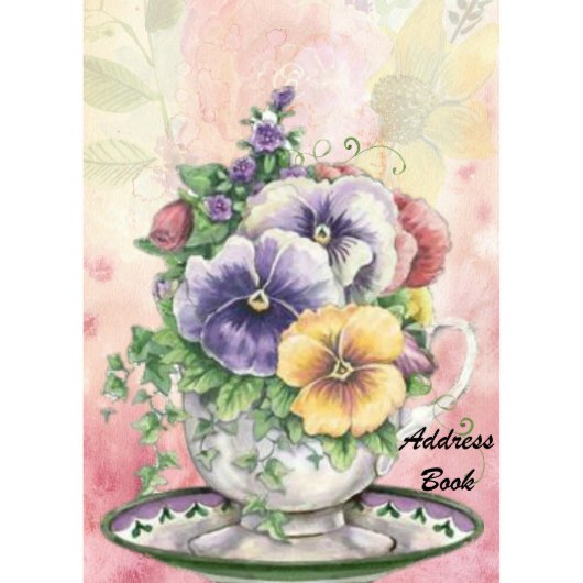 Colorful Teacup Pansy Telephone Address Book (Front)