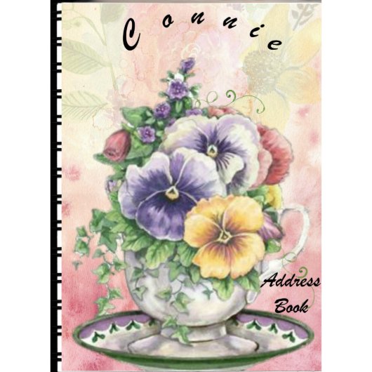 Colorful Teacup Pansy Telephone Address Book (Front)