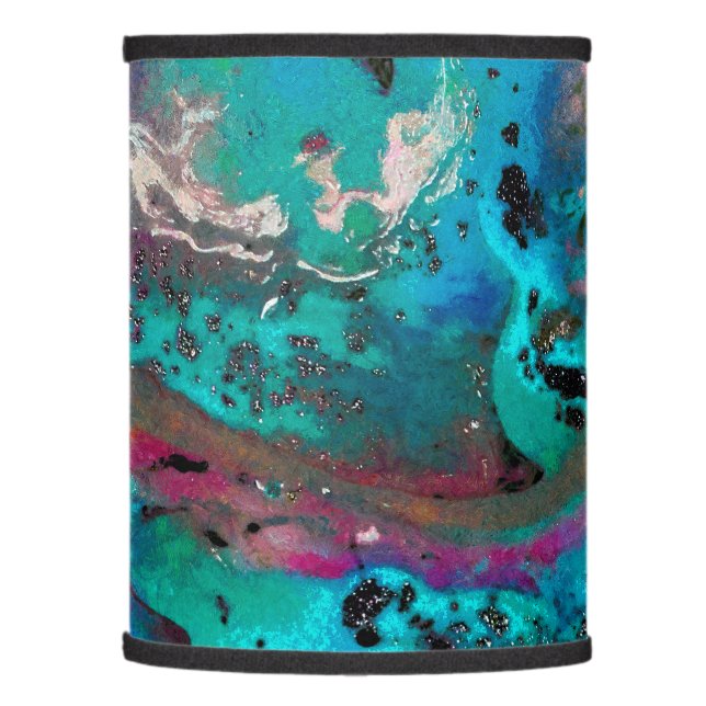 Colorful Teal Abstract Painting  Lamp Shade (Left)