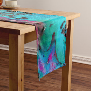 Colorful Teal Abstract Painting Short Table Runner