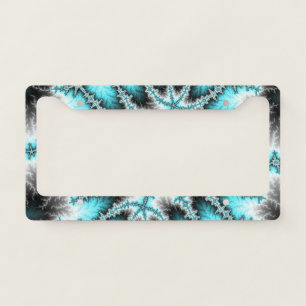 Colorful Teal and Black Fractal License Plate Frame