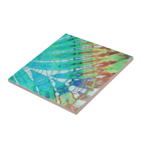 Colorful Teal Brown Abstract Modern Batik Tie Dye Ceramic Tile