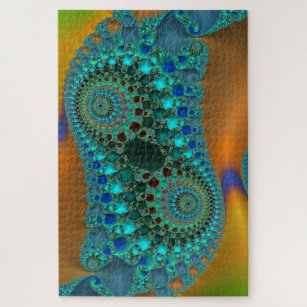 Colorful Teal Holographic Fractal Abstract Art Jigsaw Puzzle