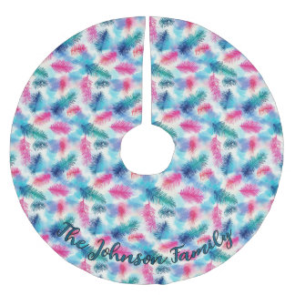 Colorful Teal, Pink and Purple Branch Family Name Brushed Polyester Tree Skirt