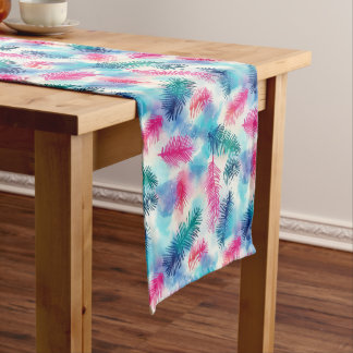 Colorful Teal, Pink and Purple Pine Twig Pattern Short Table Runner