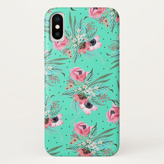 Colorful Teal Summer Flowers Case-Mate iPhone Case (Back)