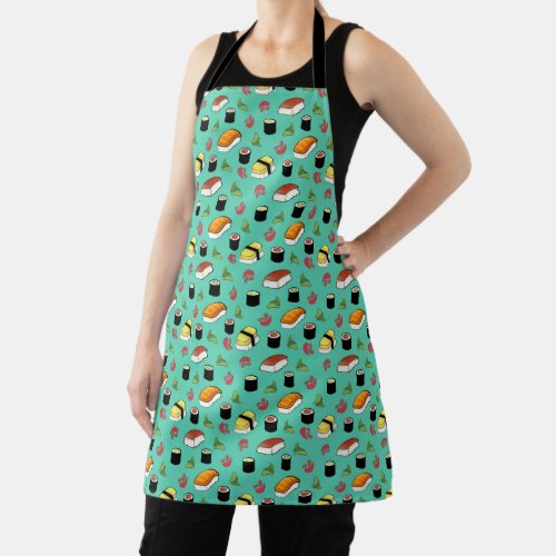 Colorful Teal Sushi Pattern Apron