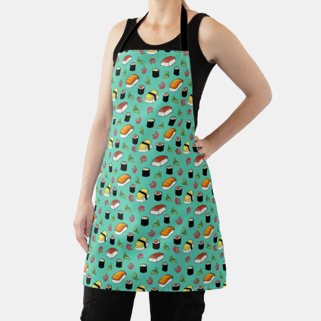Colorful Teal Sushi Pattern Apron (Insitu)