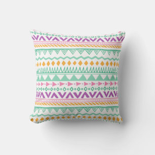 Colorful Teal Yellow Pink Purple Boho Tribal Throw Pillow