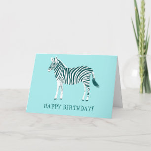 COLORFUL TEAL ZEBRA CUSTOM HAPPY BIRTHDAY CARD
