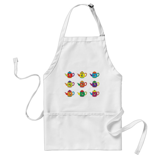 COLORFUL TEAPOTS ADULT APRON (Front)