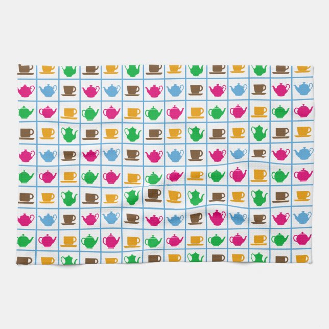 Colorful teapots pattern kitchen towel (Horizontal)