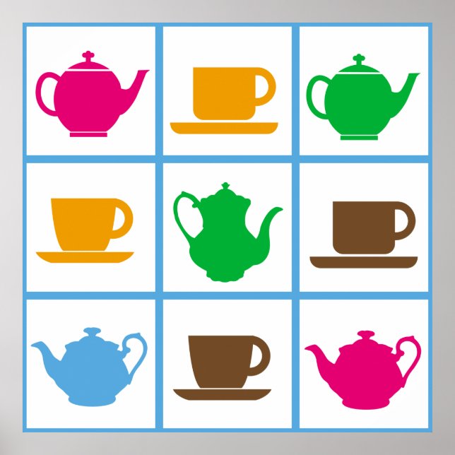 Colorful teapots pattern poster (Front)