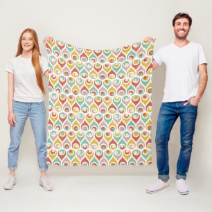 Colorful Teardrop Shapes Mid Century Retro Pattern Fleece Blanket