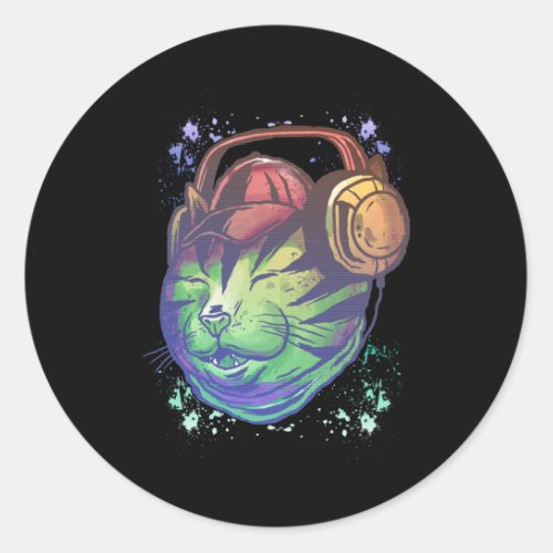 Colorful Techno Cat DJ Musician Raver Kitten Classic Round Sticker