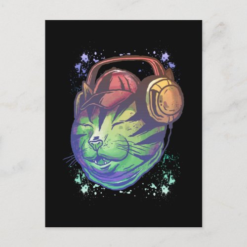 Colorful Techno Cat DJ Musician Raver Kitten Postcard