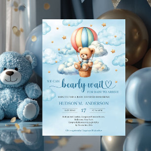 Colorful teddy bear bearly wait Boy Baby Shower Invitation