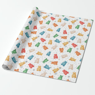 Colorful Teddy Bears and Snowflakes Wrapping Paper