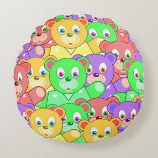 COLORFUL TEDDY BEARS ROUND PILLOW