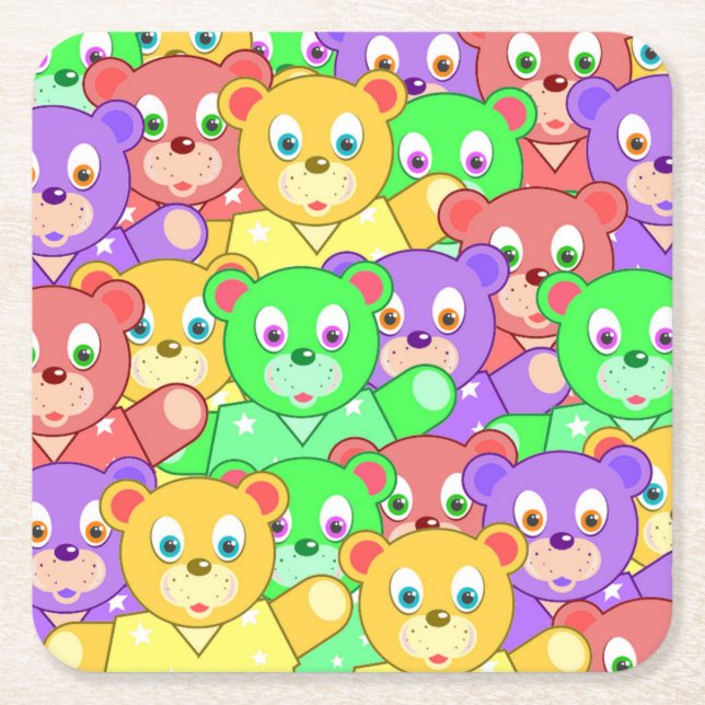 COLORFUL TEDDY BEARS SQUARE PAPER COASTER (Front)