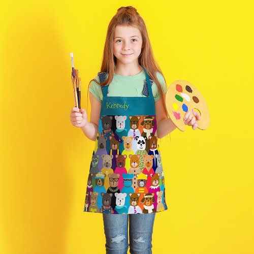 Colorful Teddy Bears with Many Professions Apron
