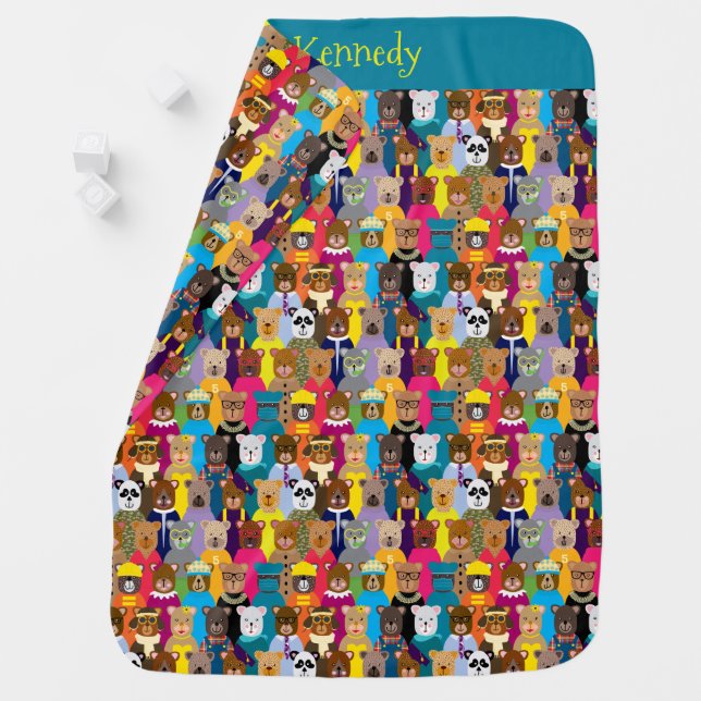 Colorful Teddy Bears with Many Professions Baby Blanket (In Situ)