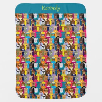 Colorful Teddy Bears with Many Professions Baby Blanket