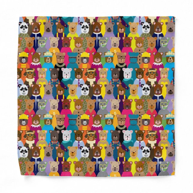 Colorful Teddy Bears with Many Professions Bandana (Front)