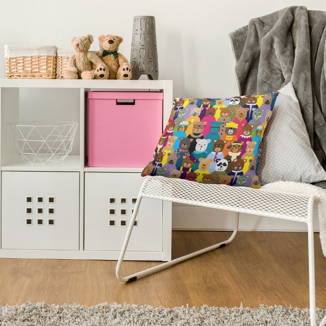 Colorful Teddy Bears with Many Professions Throw Pillow (Creator Uploaded)