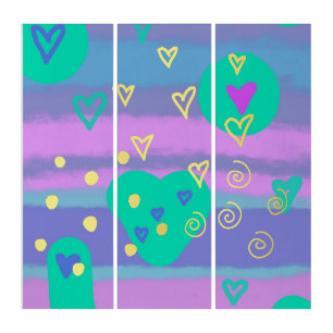 Colorful Teen Dreams & Gold Original Triptych