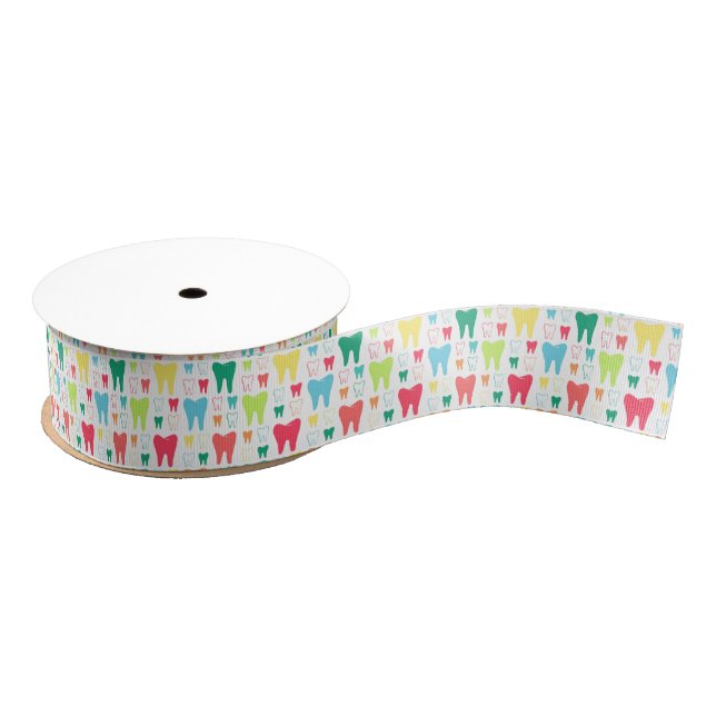 Colorful Teeth Pattern Grosgrain Ribbon (Spool)