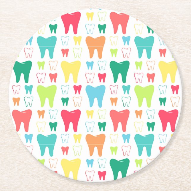 Colorful Teeth Pattern Round Paper Coaster (Front)