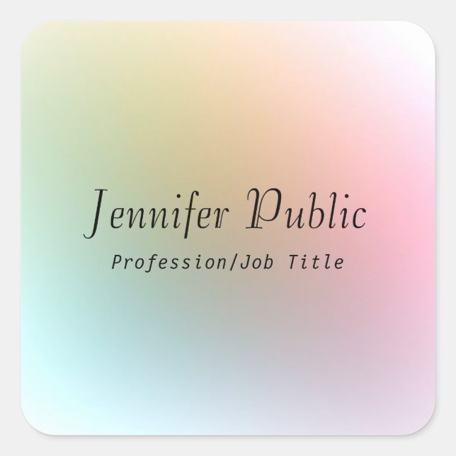 Colorful Template Calligraphed Script Text Square Sticker (Front)