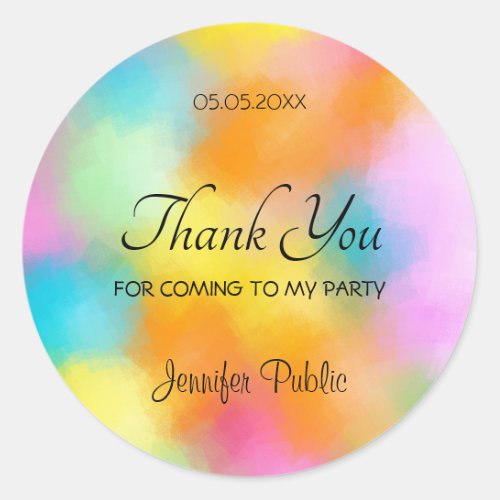 Colorful Template Handwritten Thank You Script Classic Round Sticker