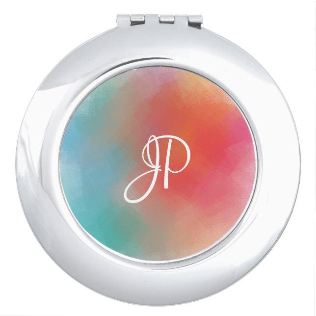 Colorful Template Monogrammed Rainbow Colors Compact Mirror (Front)