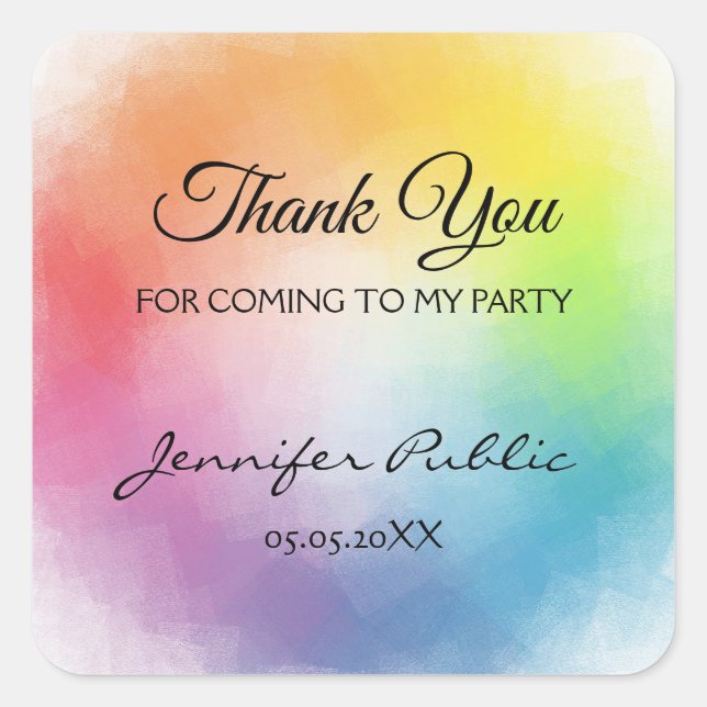 Colorful Template Thank You Hand Script Text Square Sticker (Front)