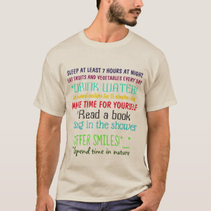 Colorful TEN COMMANDMENTS OF HEALTH Print Fun T-Shirt