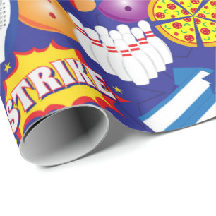 Colorful Ten Pin Bowling Birthday Party Pattern Wrapping Paper