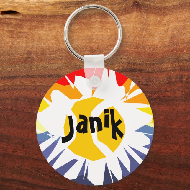 Colorful tennis ball keychain with custom name (Front)