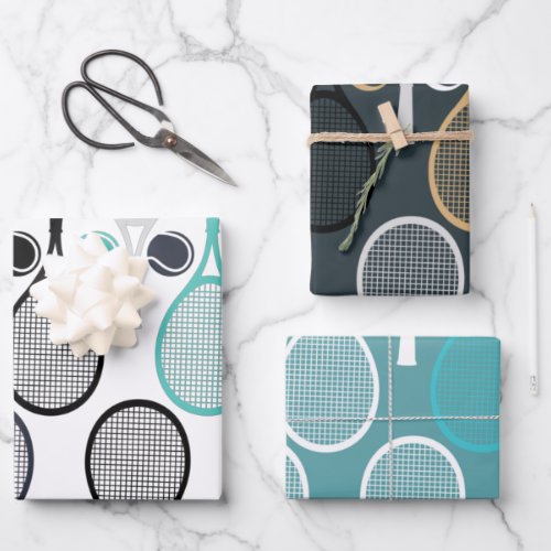 Colorful Tennis Ball Racket Pattern Player Gift Wrapping Paper Sheets